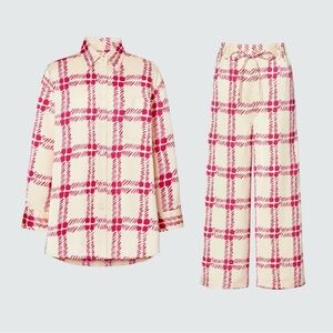 MARNI x Uniqlo Wide Leg Drape Pants - Cream Pink Plaid - Size M